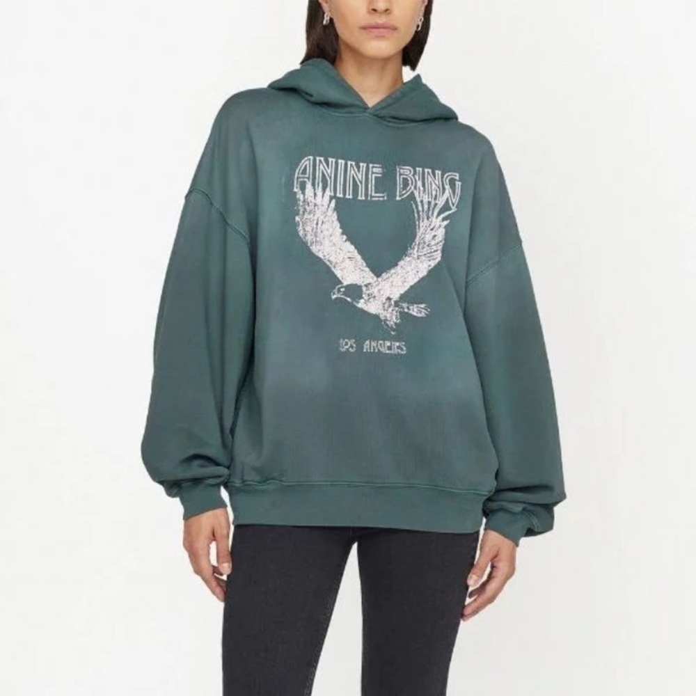 Anine Bing Green Hoodie with Eagle Graphic